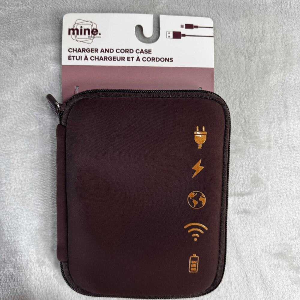 Mine By Mytagalongs Charger And Cord Case Pouch Zipper Brown New